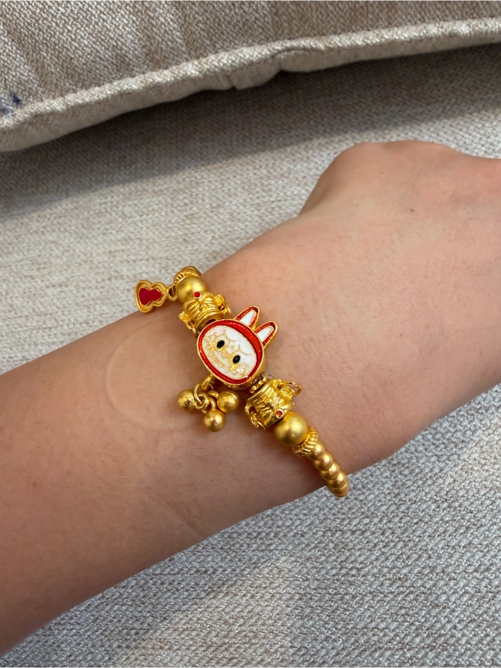 Gold-tone Kids Bunny Charm Bracelet - Red Accents